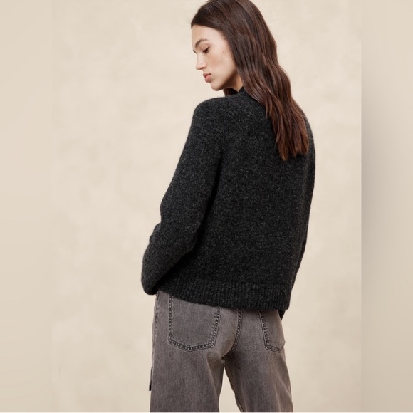 Worn Once! Banana Republic Heathered Black Fuzzy Mock Neck Sweater - Small - Picture 2 of 8